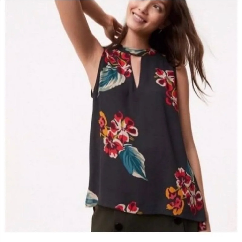 Loft Choker Floral Sleeveless Blouse